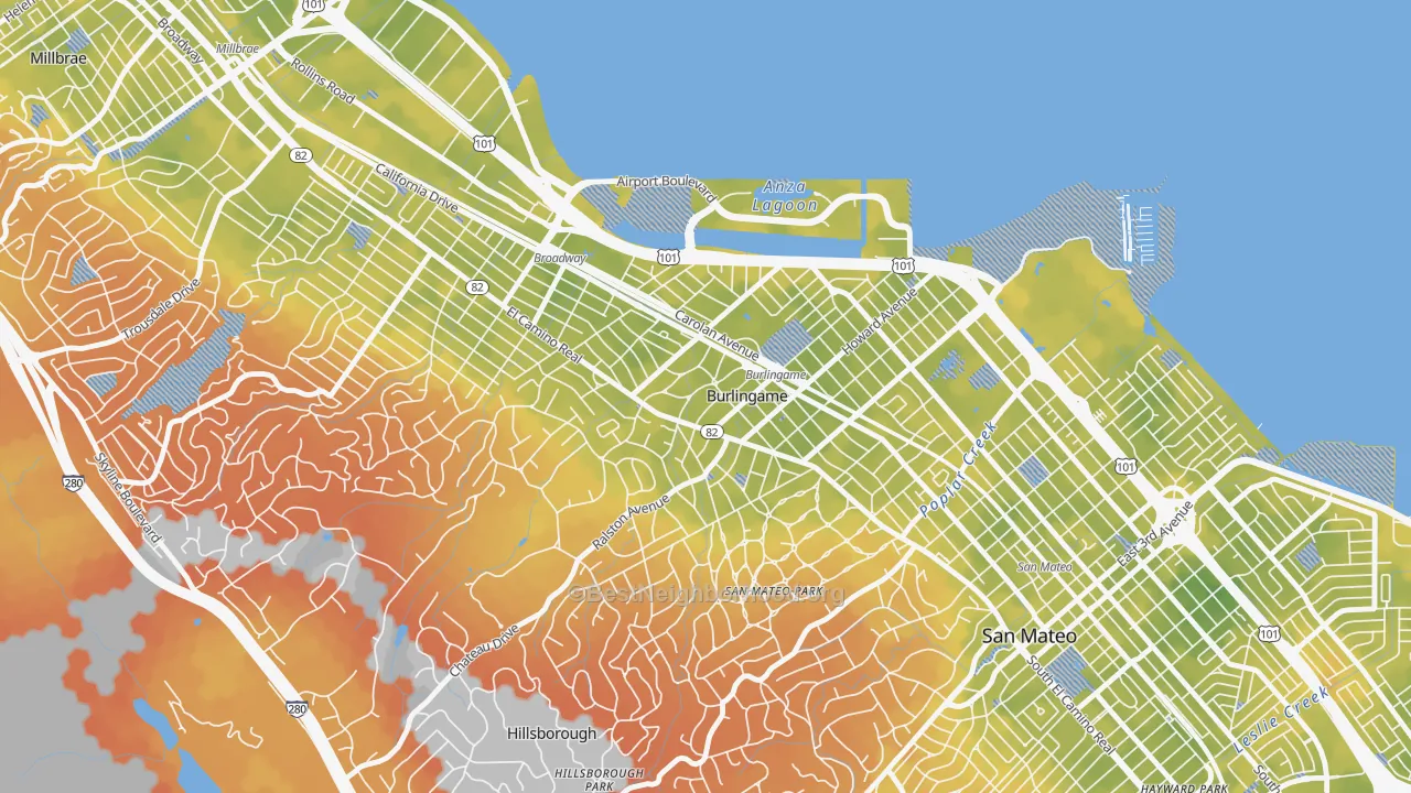 Bike Grade map of Downtown Burlingame, Burlingame, CA
