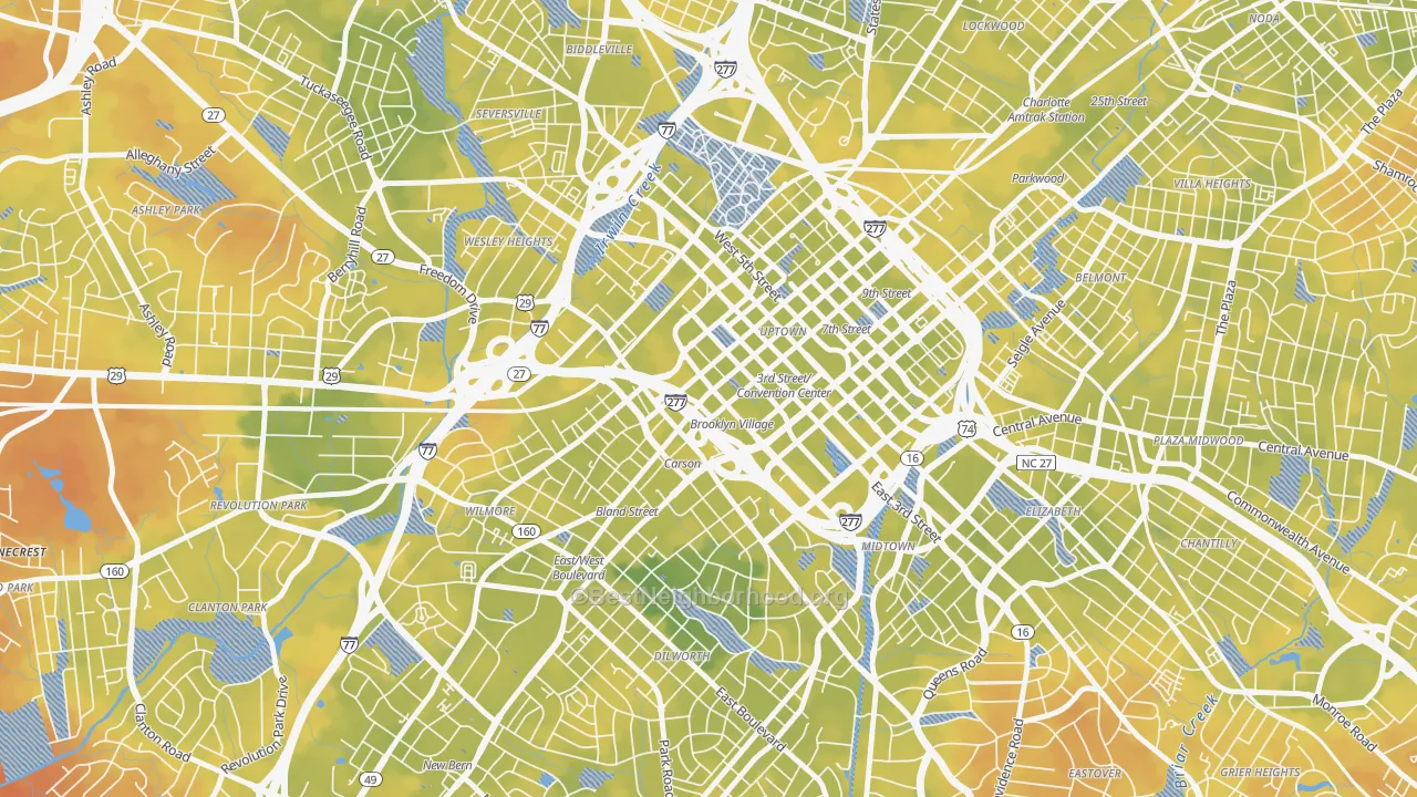 Bike Grade map of Downtown Charlotte, Charlotte, NC