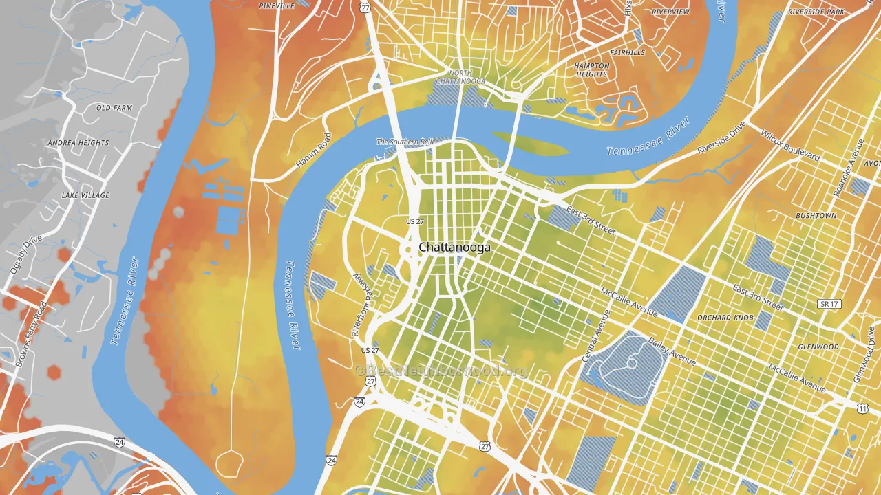 Bike Grade map of Downtown Chattanooga, Chattanooga, TN