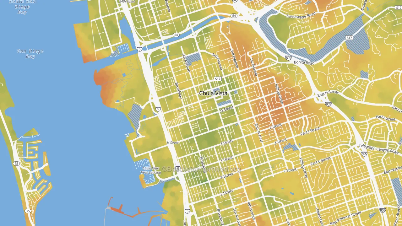 Bike Grade map of Downtown Chula Vista, Chula Vista, CA
