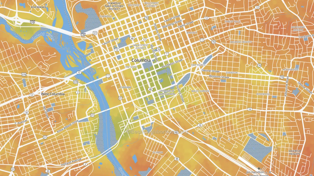 Bike Grade map of Downtown Columbia, Columbia, SC