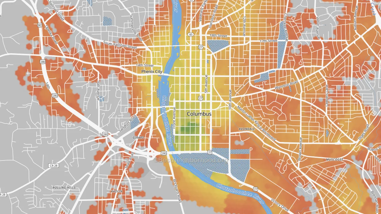 Bike Grade map of Downtown Columbus, Columbus, GA