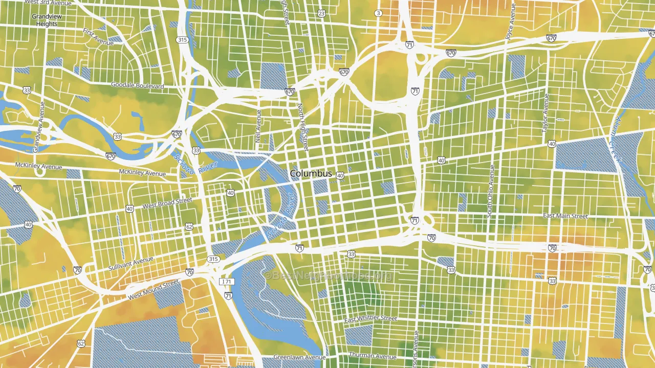 Bike Grade map of Downtown Columbus, Columbus, OH