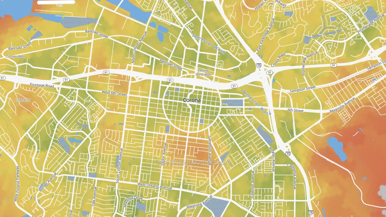 Bike Grade map of Downtown Corona, Corona, CA