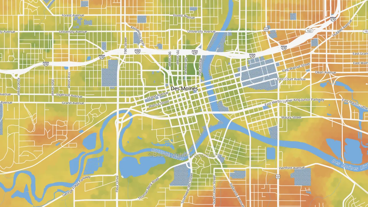 Bike Grade map of Downtown Des Moines, Des Moines, IA