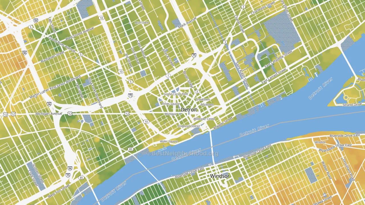 Bike Grade map of Downtown Detroit, Detroit, MI
