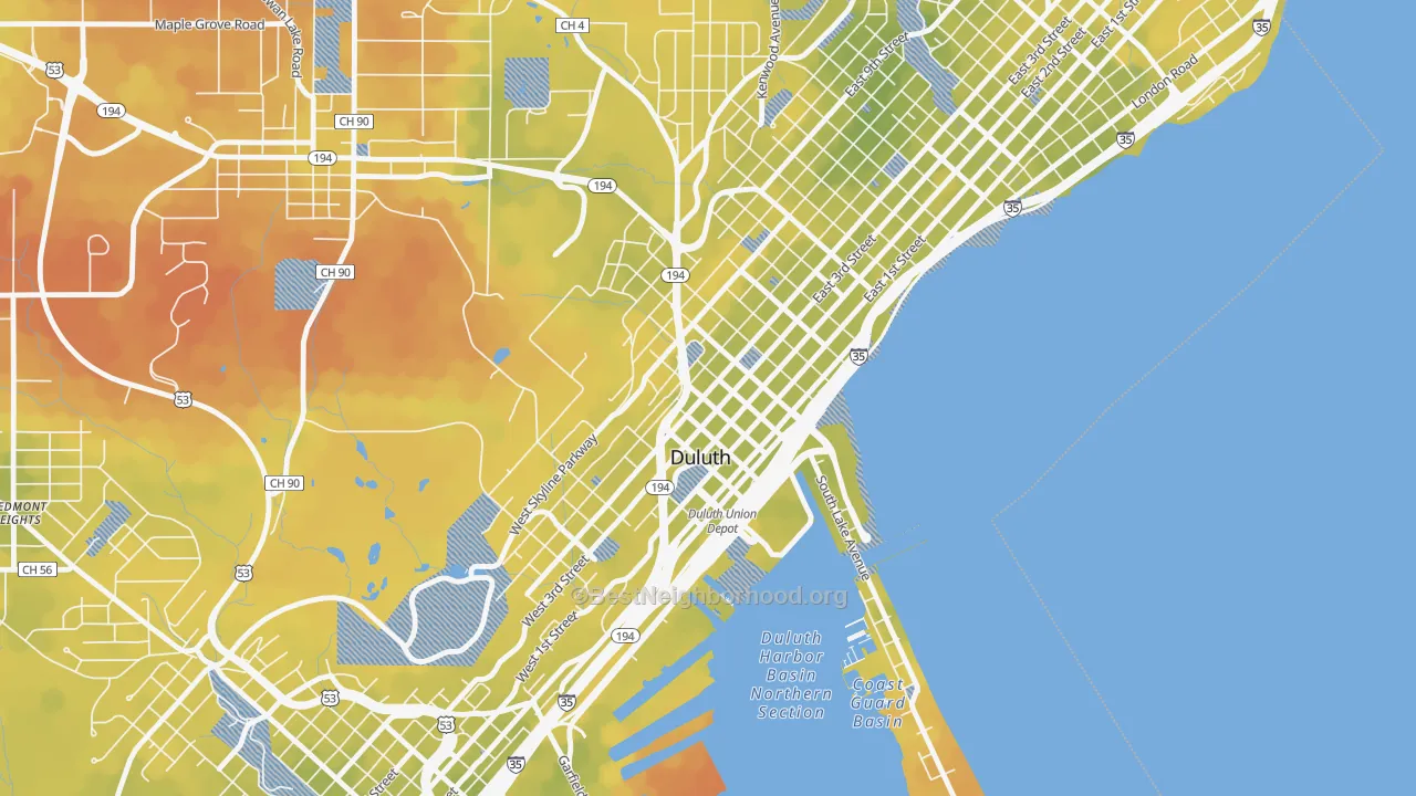 Bike Grade map of Downtown Duluth, Duluth, MN
