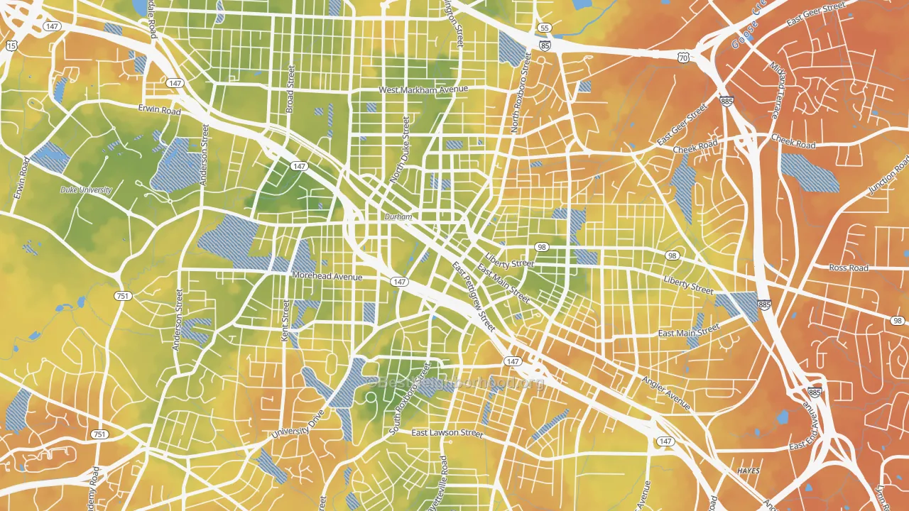Bike Grade map of Downtown Durham, Durham, NC