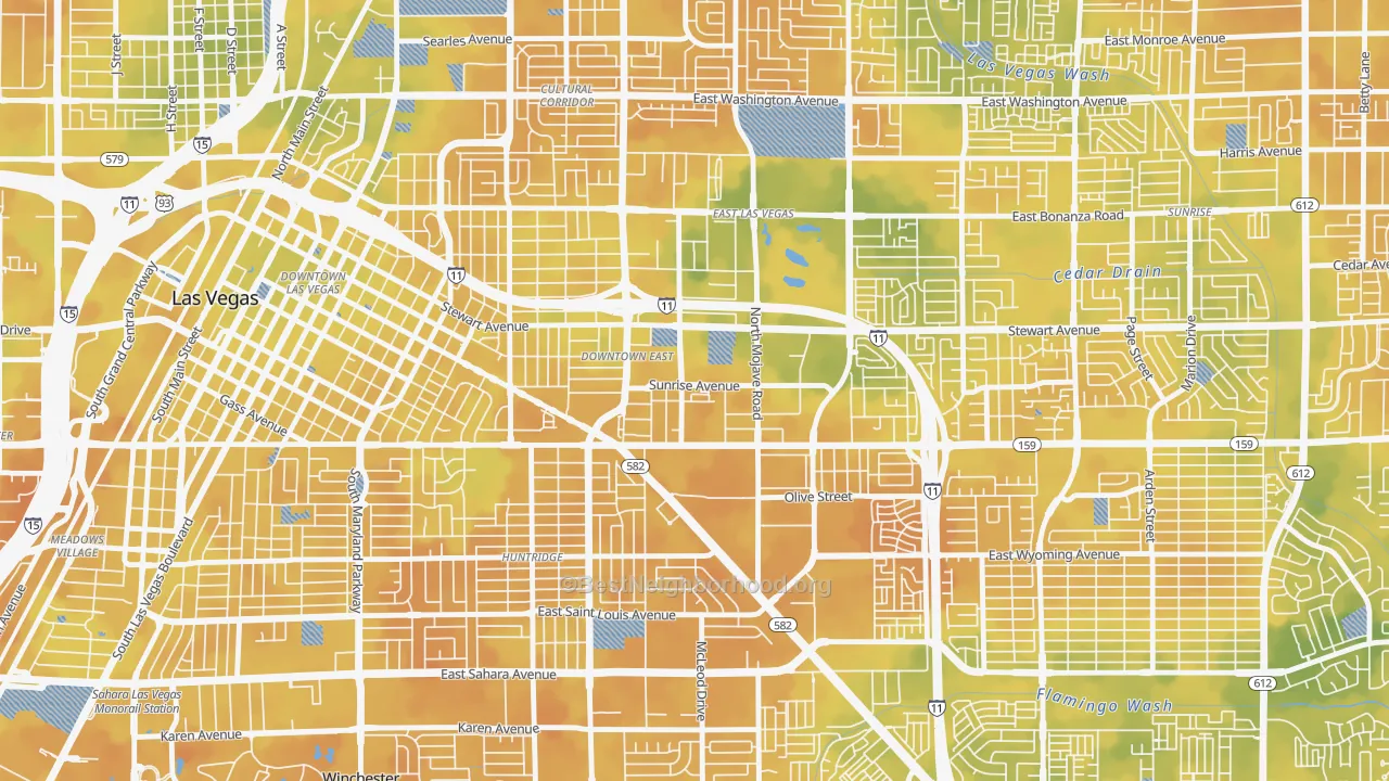 Bike Grade map of Downtown East, Las Vegas, NV