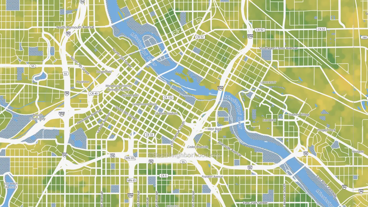 Bike Grade map of Downtown East, Minneapolis, MN