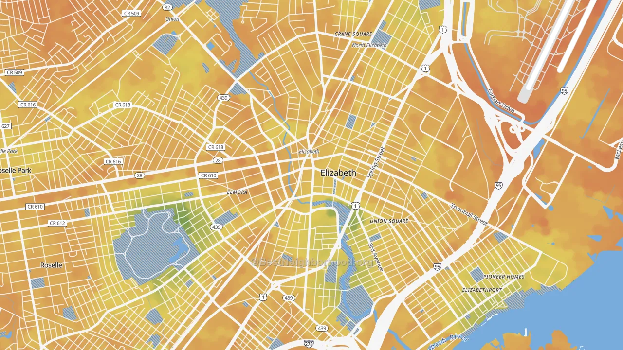 Bike Grade map of Downtown Elizabeth, Elizabeth, NJ