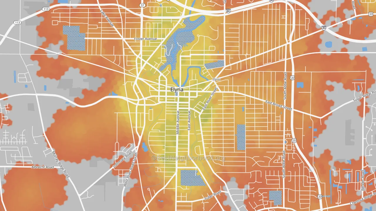 Bike Grade map of Downtown Elyria, Elyria, OH