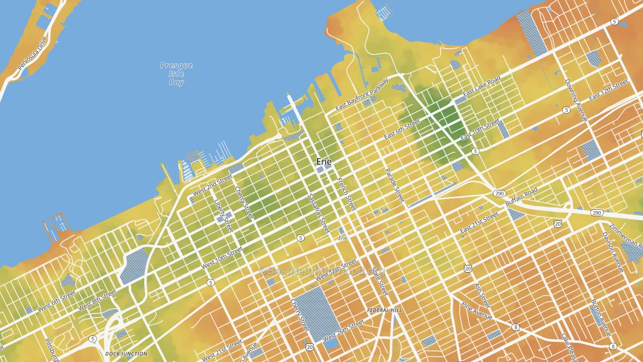 Bike Grade map of Downtown Erie, Erie, PA