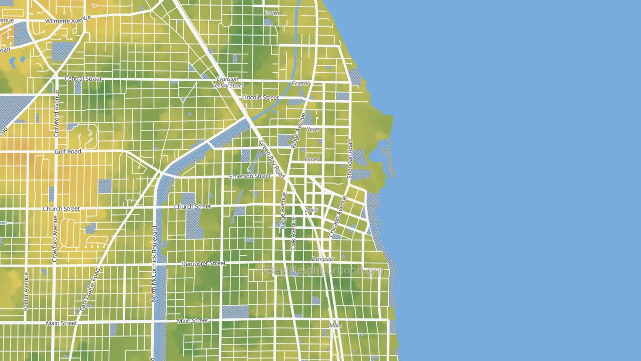 Bike Grade map of Downtown, Evanston, IL