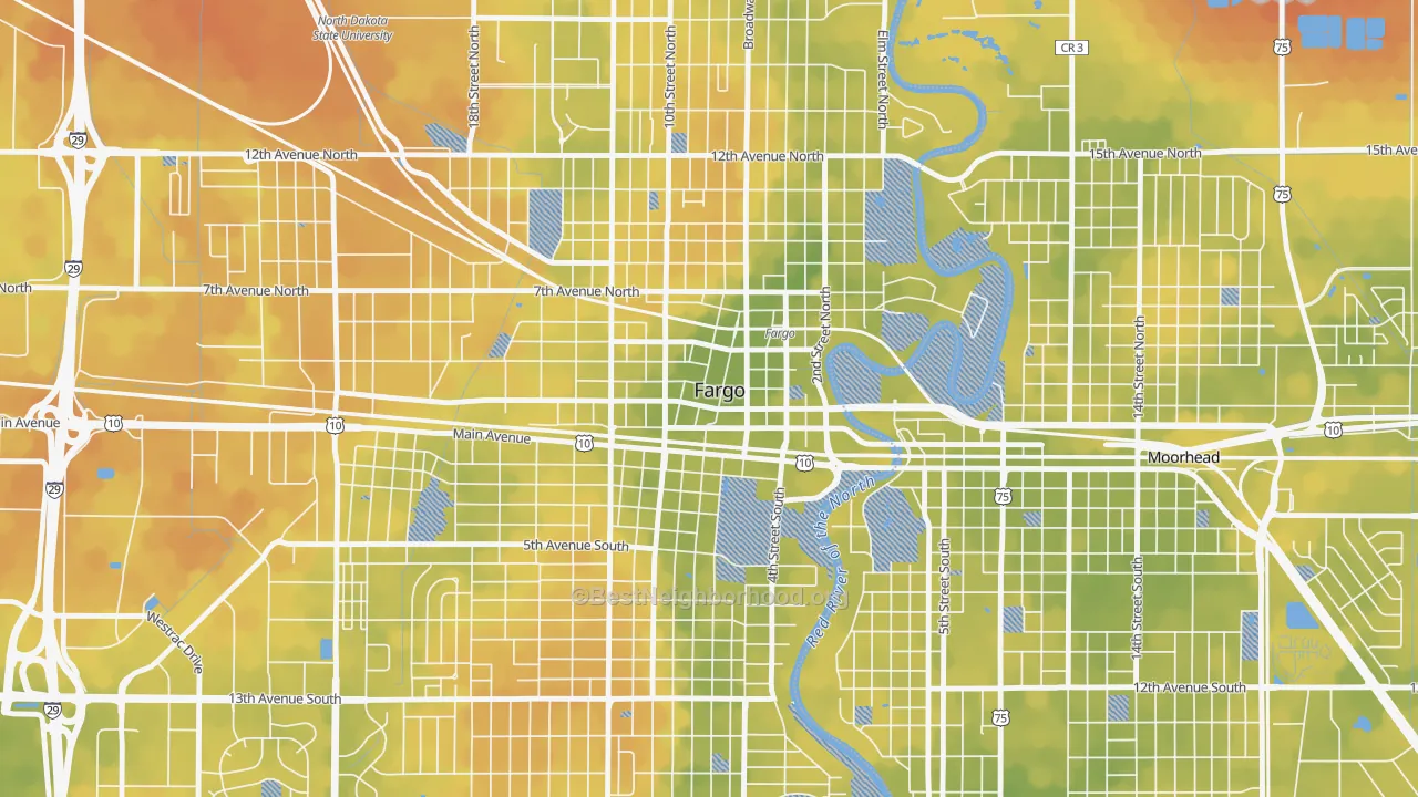 Bike Grade map of Downtown Fargo, Fargo, ND