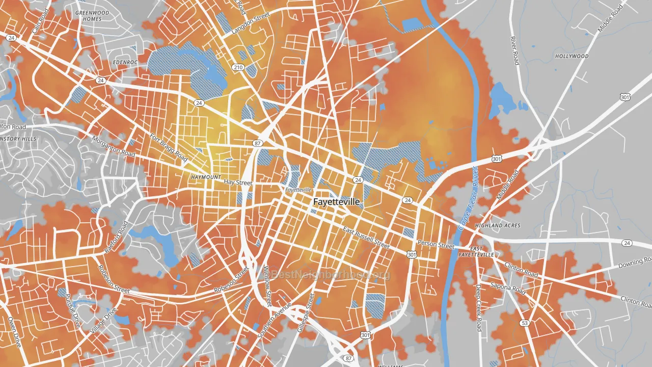 Bike Grade map of Downtown Fayetteville, Fayetteville, NC