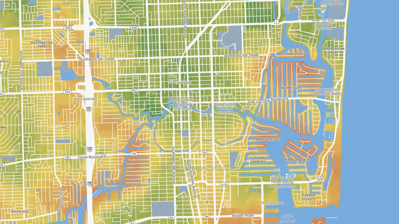 Bike Grade map of Downtown Fort Lauderdale, Fort Lauderdale, FL