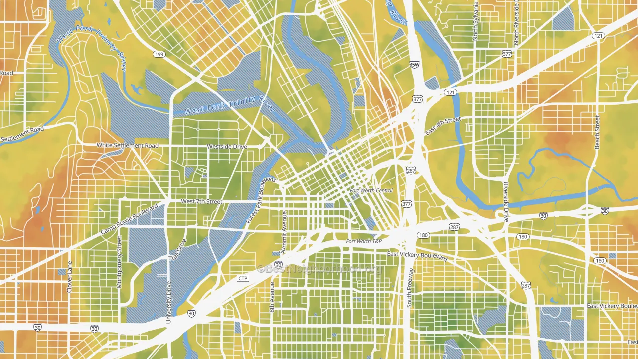 Bike Grade map of Downtown Fort Worth, Fort Worth, TX