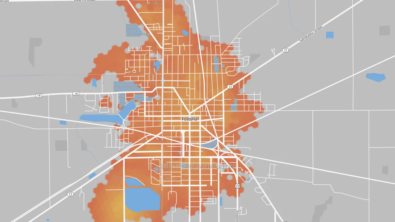 Bike Grade map of Downtown Fostoria, Fostoria, OH