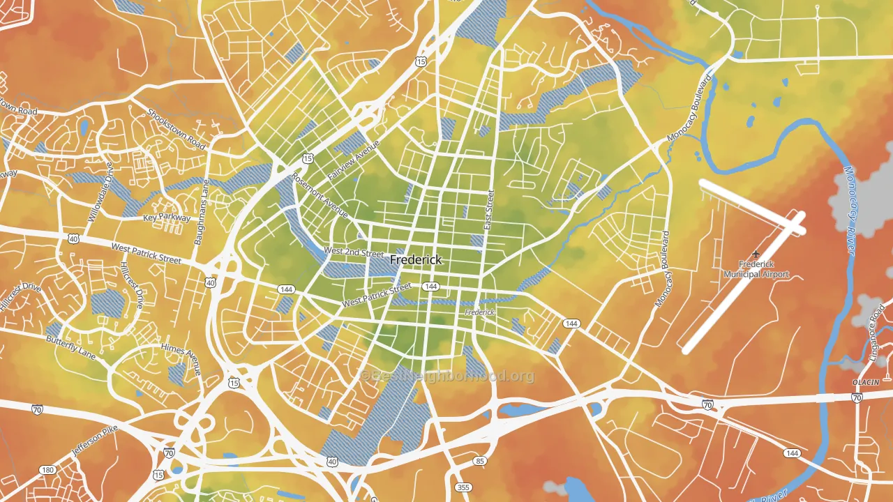 Bike Grade map of Downtown Frederick, Frederick, MD