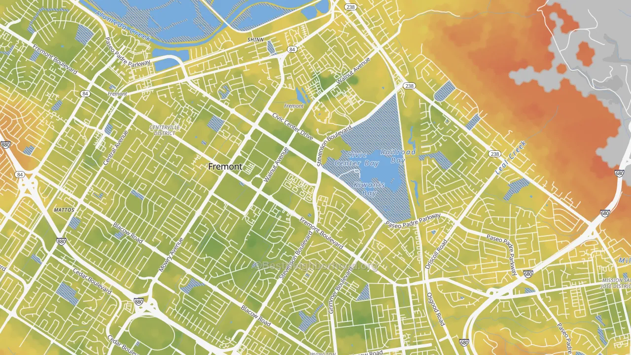 Bike Grade map of Downtown Fremont, Fremont, CA