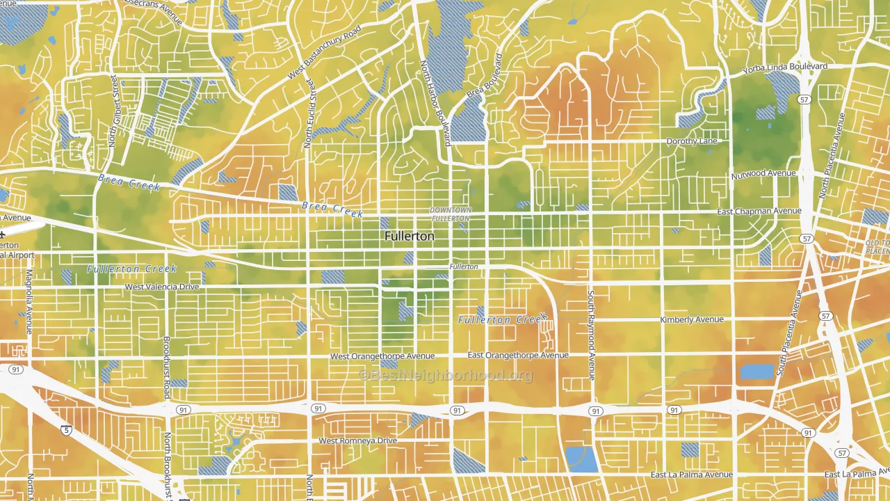 Bike Grade map of Downtown Fullerton, Fullerton, CA