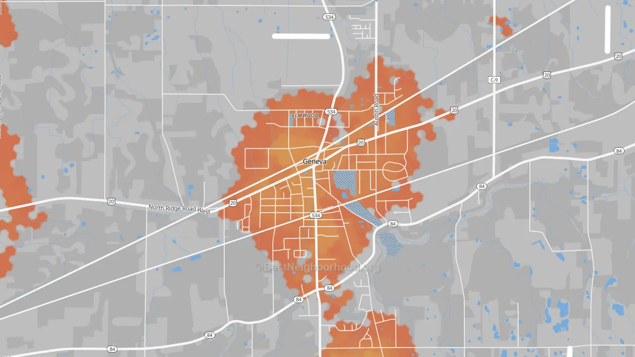 Bike Grade map of Downtown Geneva, Geneva, OH
