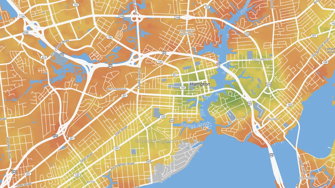 Bike Grade map of Downtown Hampton, Hampton, VA