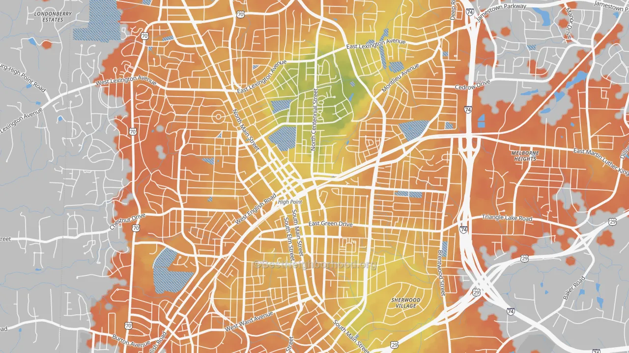 Bike Grade map of Downtown High Point, High Point, NC