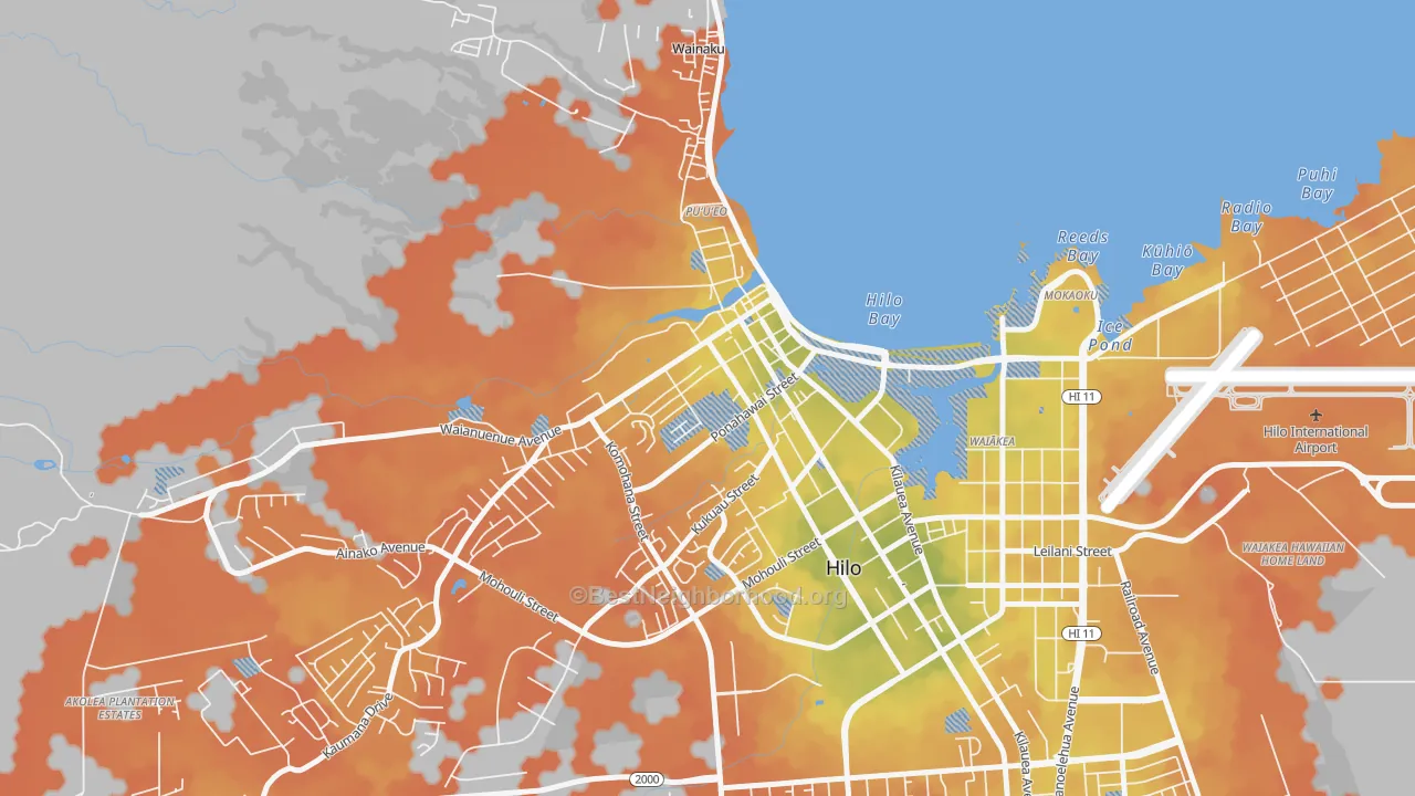 Bike Grade map of Downtown Hilo, Hilo, HI