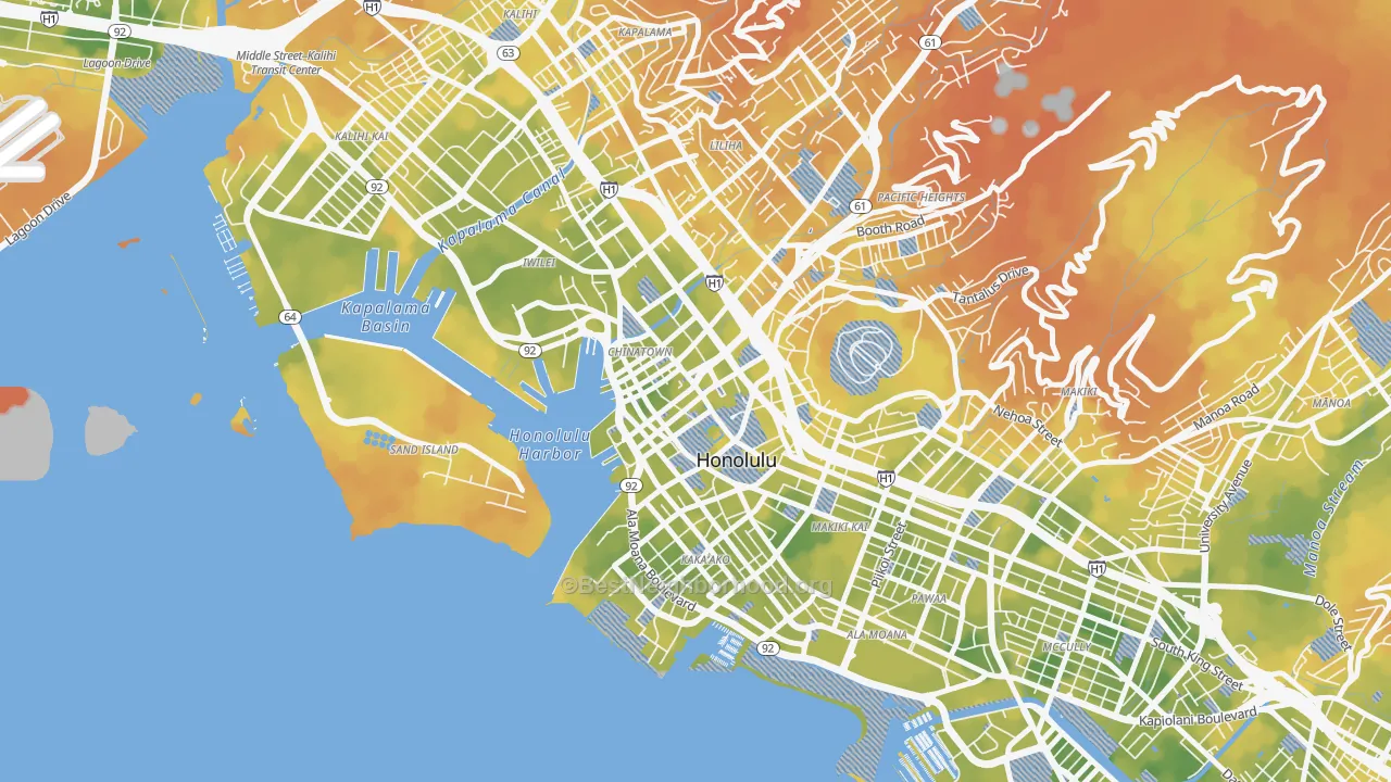 Bike Grade map of Downtown, Honolulu, HI