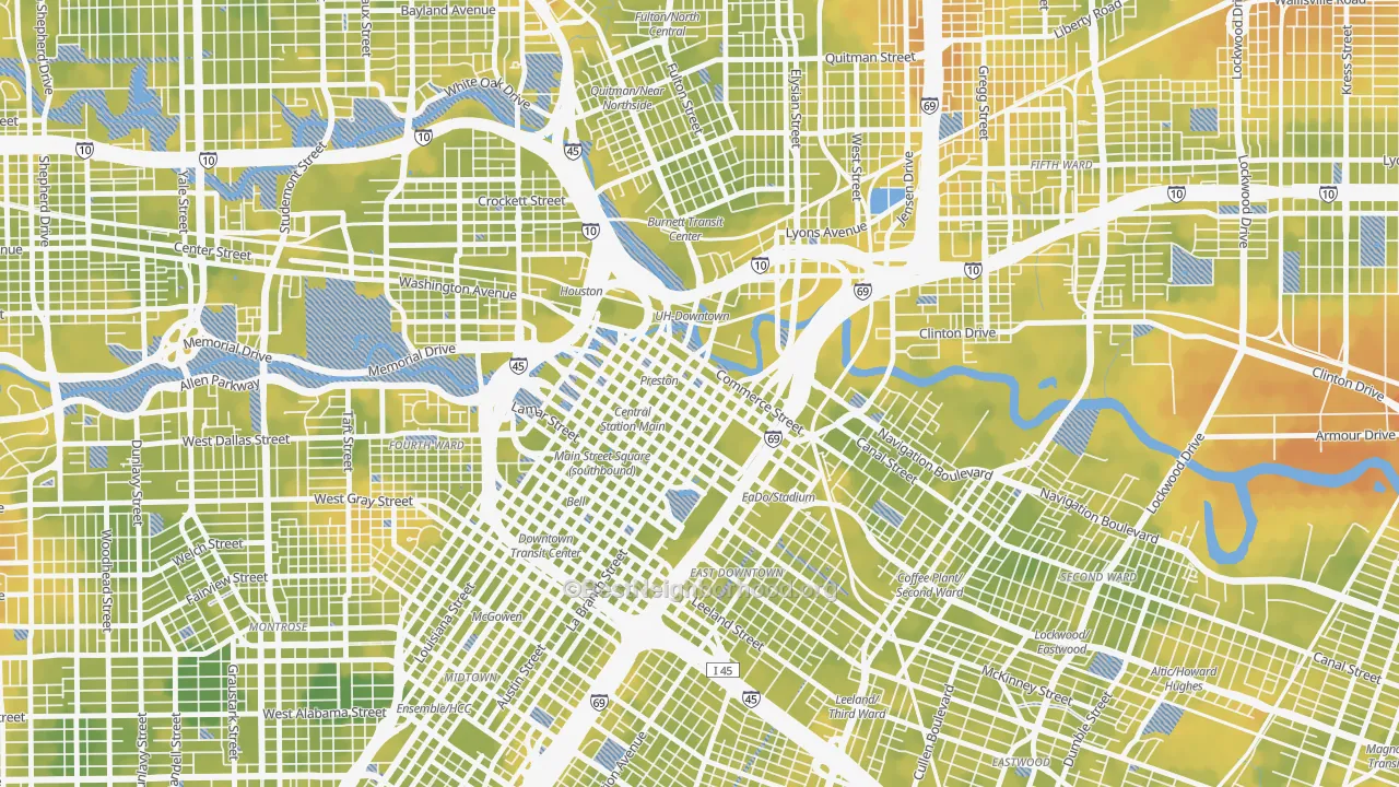 Bike Grade map of Downtown Houston, Houston, TX