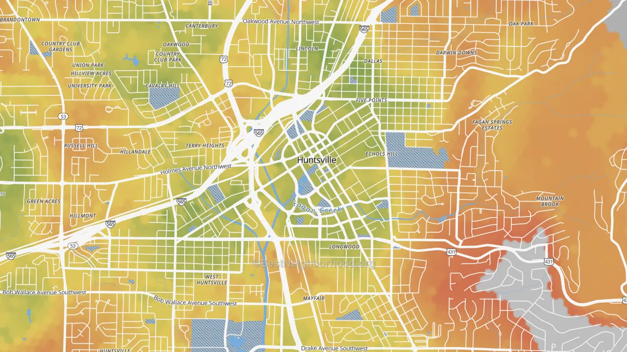Bike Grade map of Downtown Huntsville, Huntsville, AL