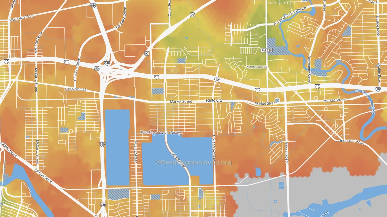 Bike Grade map of Downtown Jacinto City, Jacinto City, TX