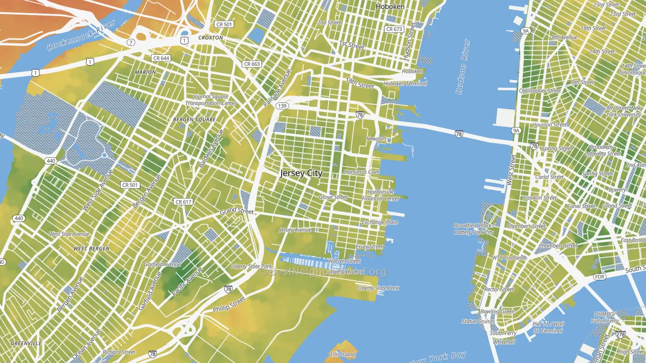 Bike Grade map of Downtown Jersey City, Jersey City, NJ
