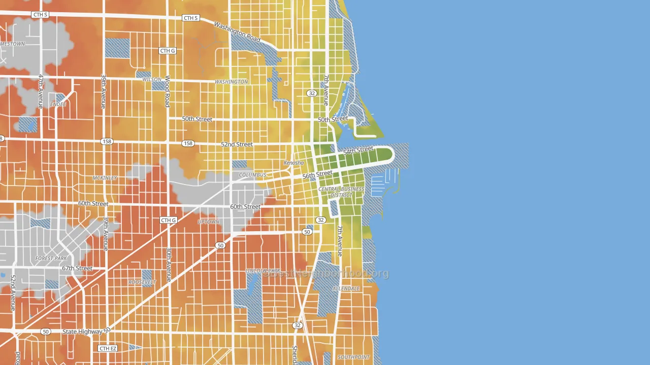Bike Grade map of Downtown, Kenosha, WI