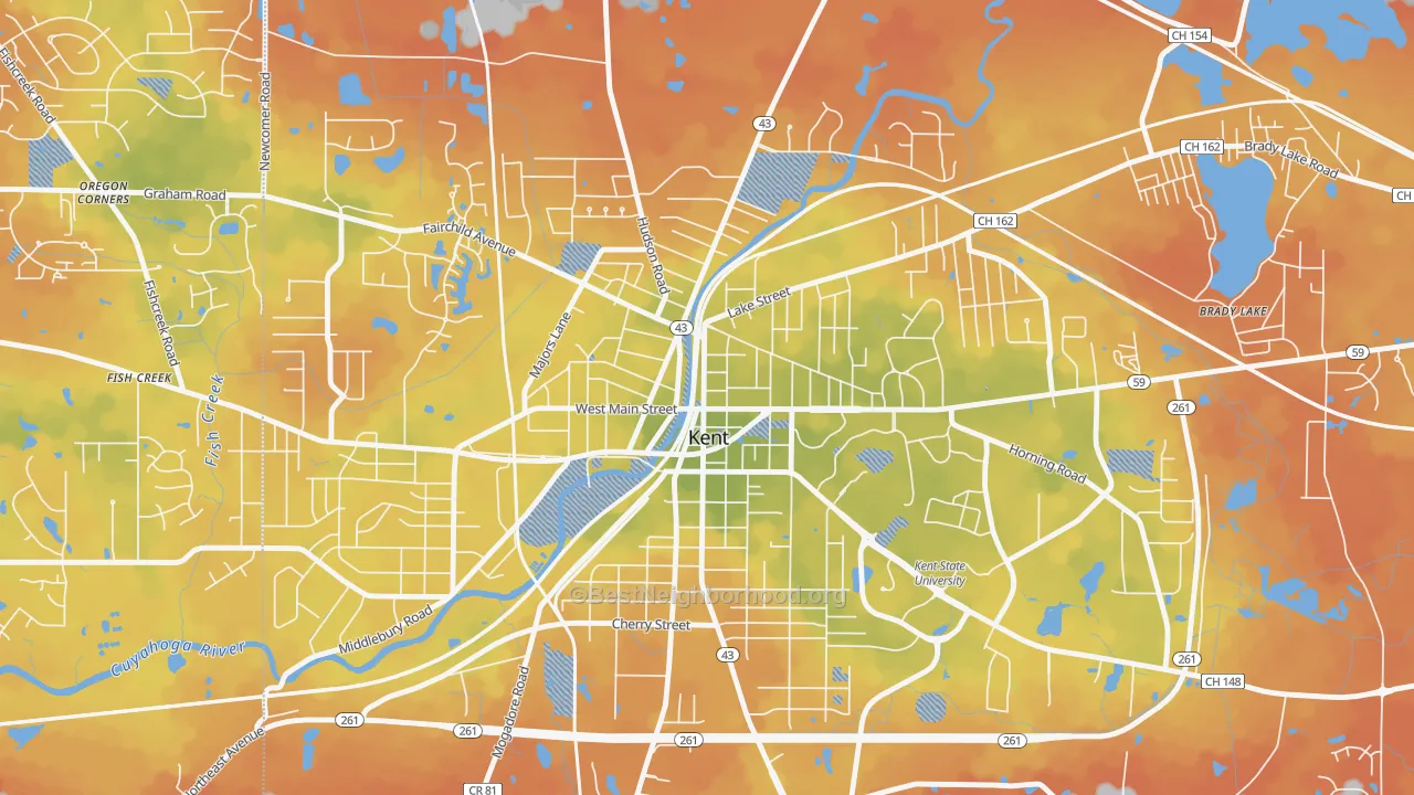 Bike Grade map of Downtown Kent, Kent, OH