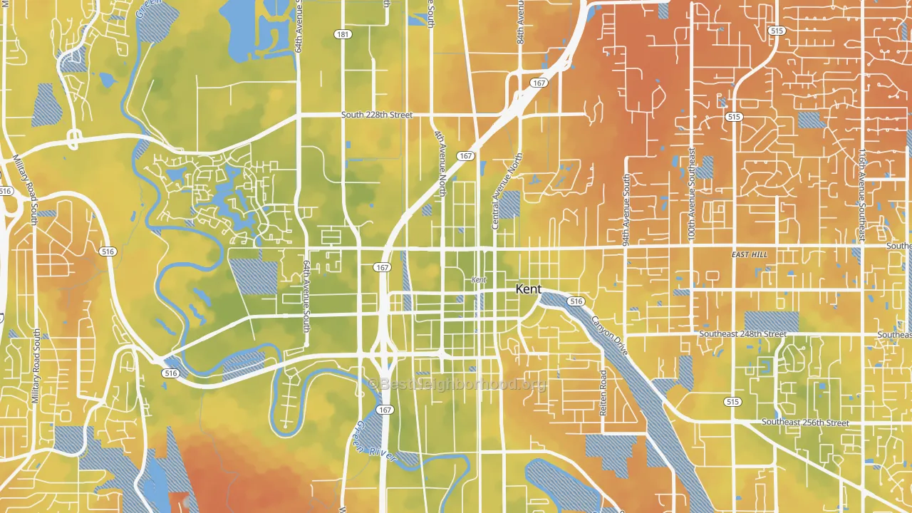 Bike Grade map of Downtown, Kent, WA