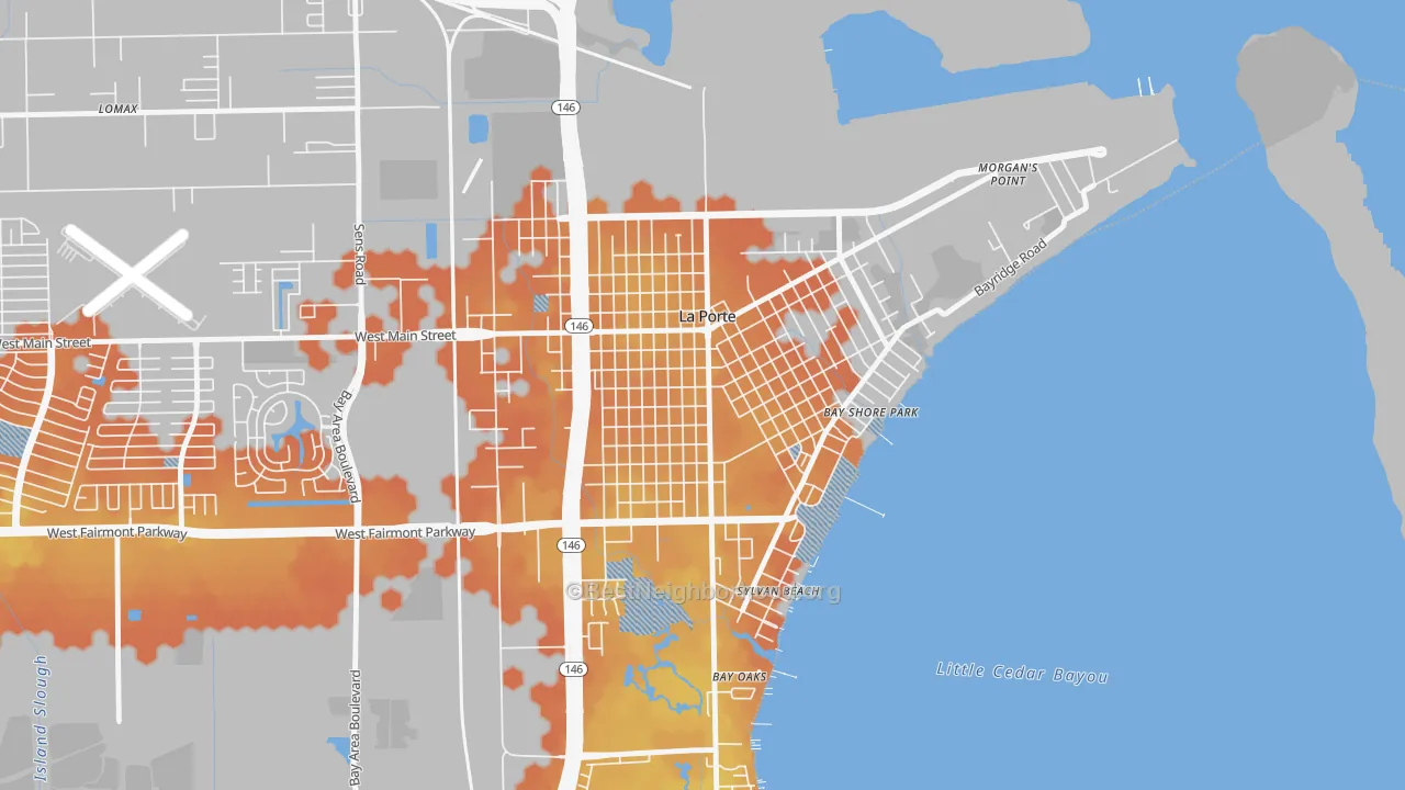 Bike Grade map of Downtown La Porte, La Porte, TX