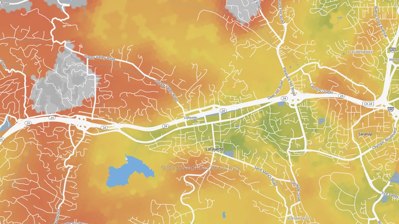 Bike Grade map of Downtown Lafayette, Lafayette, CA