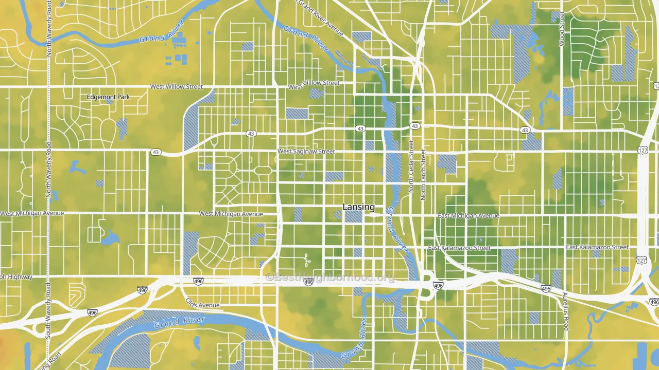 Bike Grade map of Downtown Lansing, Lansing, MI