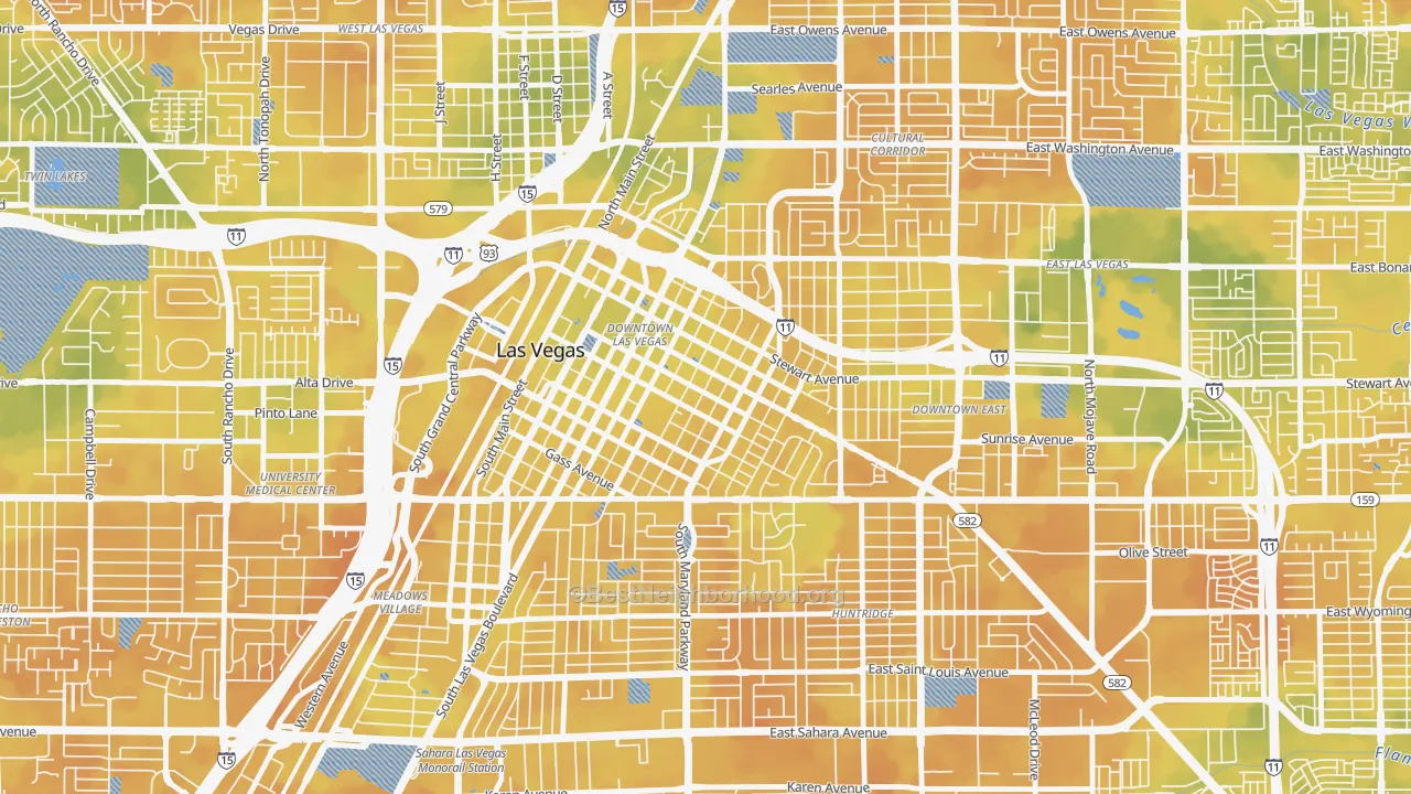 Bike Grade map of Downtown, Las Vegas, NV