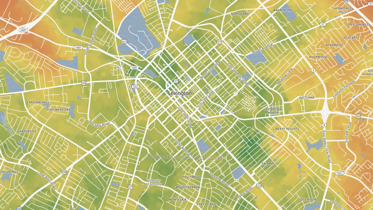 Bike Grade map of Downtown Lexington, Lexington, KY