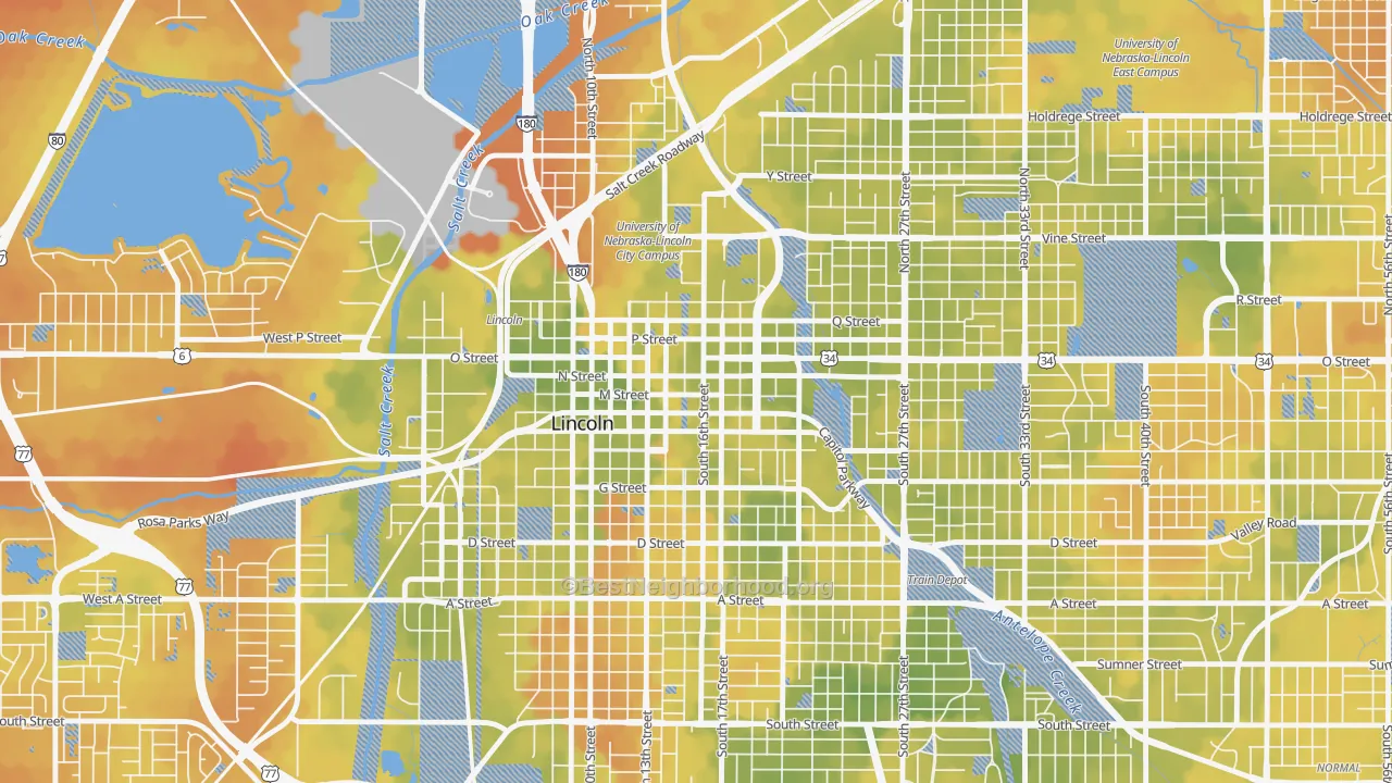 Bike Grade map of Downtown Lincoln, Lincoln, NE