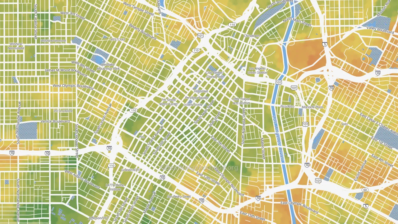 Bike Grade map of Downtown Los Angeles, Los Angeles, CA
