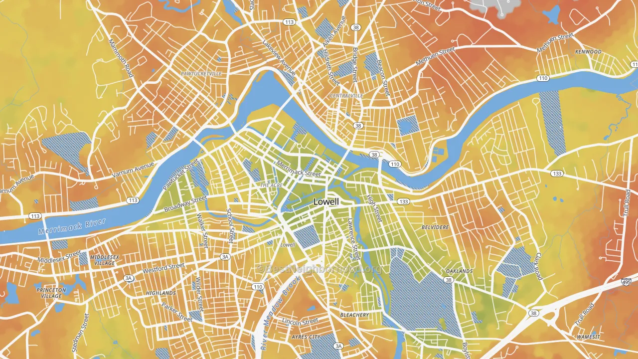 Bike Grade map of Downtown Lowell, Lowell, MA