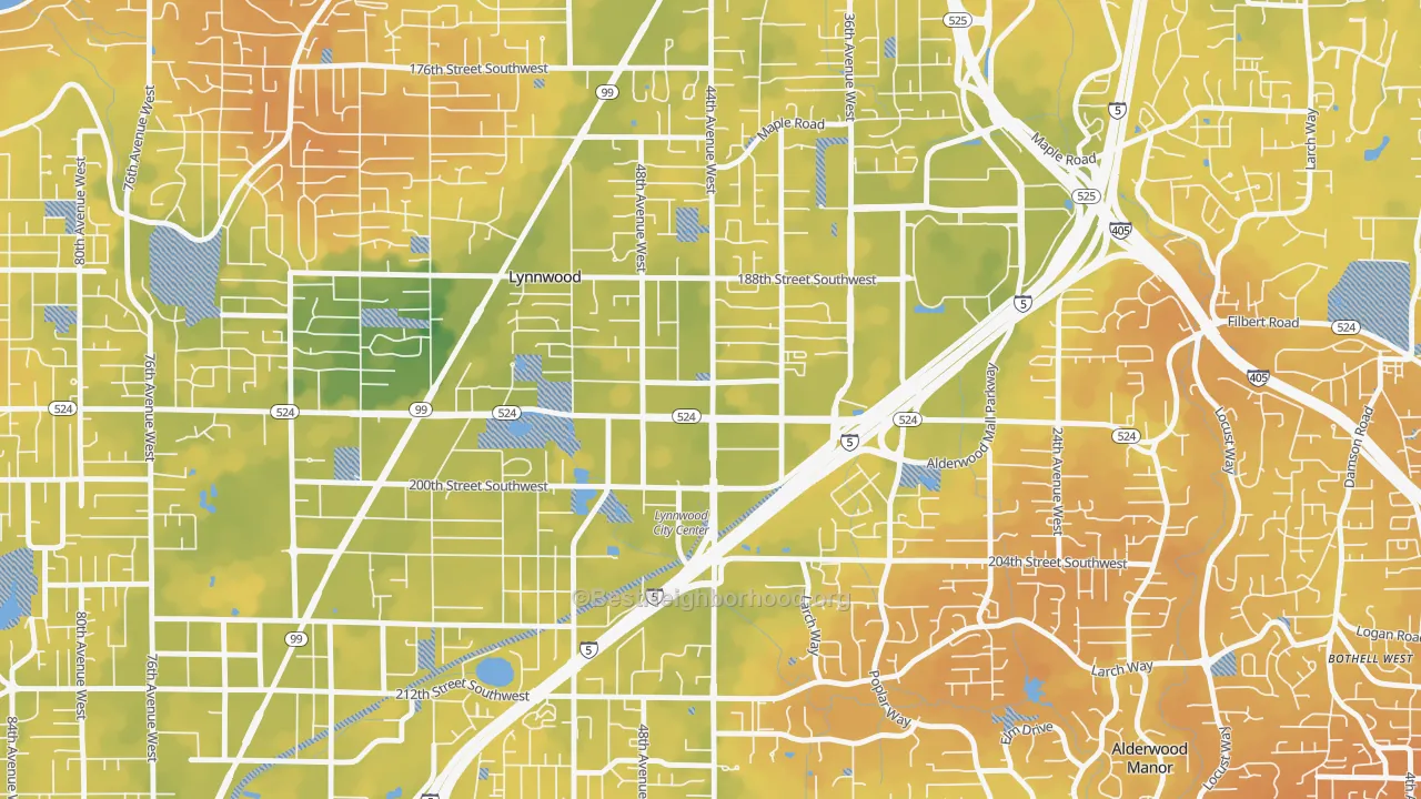 Bike Grade map of Downtown Lynnwood, Lynnwood, WA