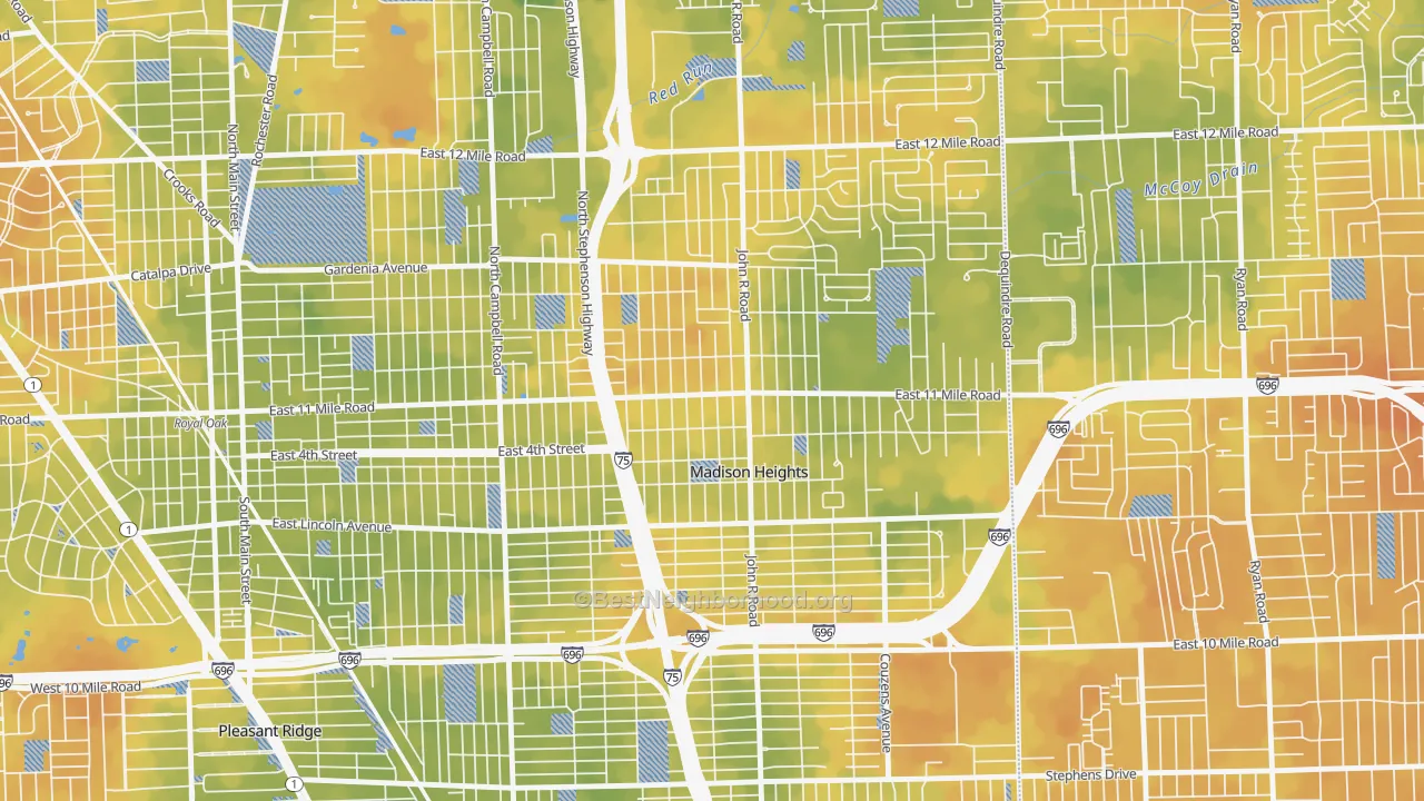 Bike Grade map of Downtown Madison Heights, Madison Heights, MI