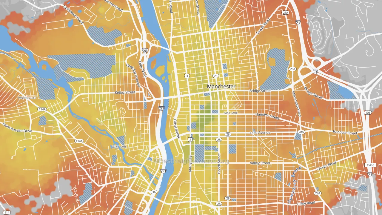 Bike Grade map of Downtown, Manchester, NH