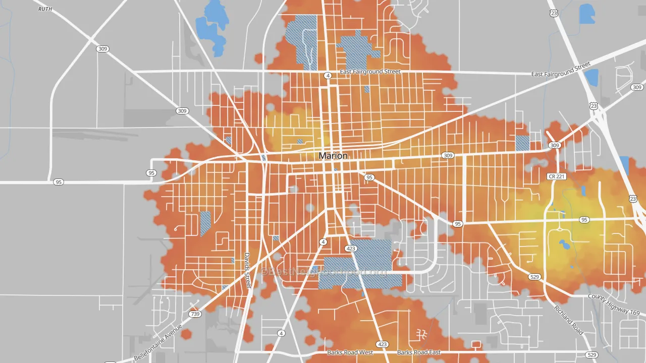 Bike Grade map of Downtown Marion, Marion, OH
